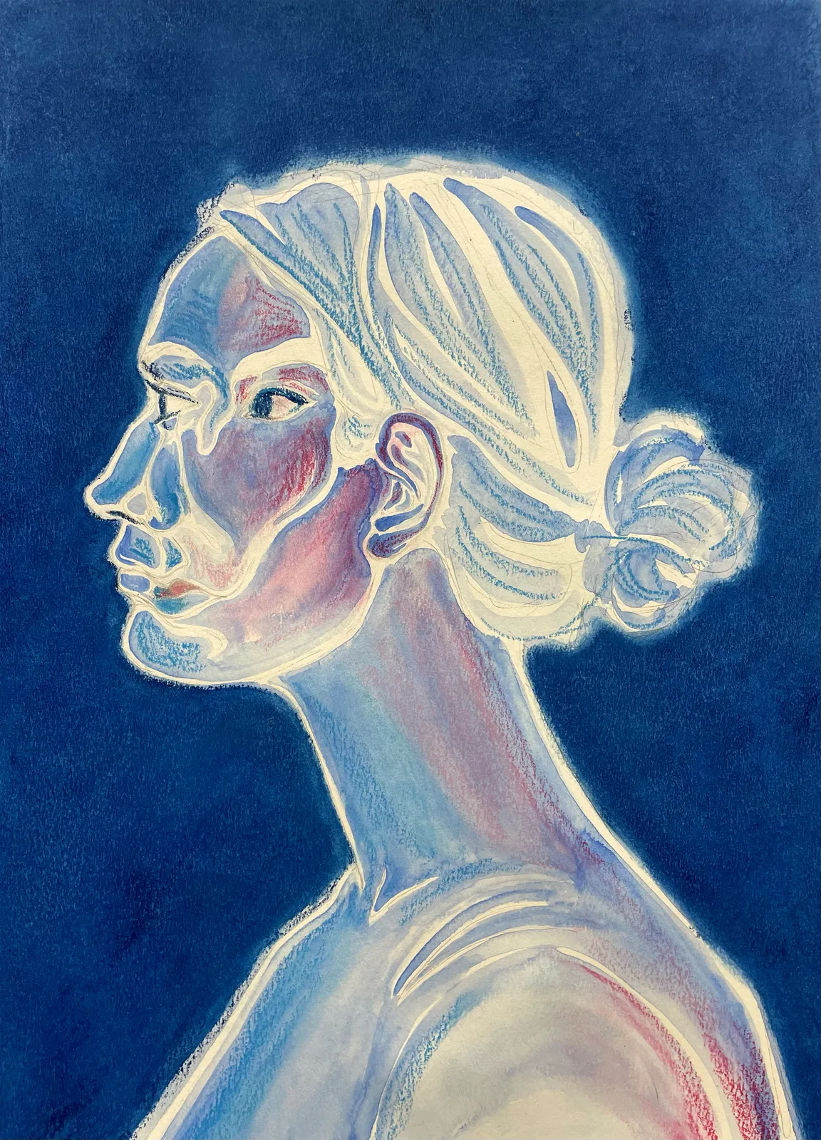 Detailed painting with crystalline, frost-like patterns and cool tones