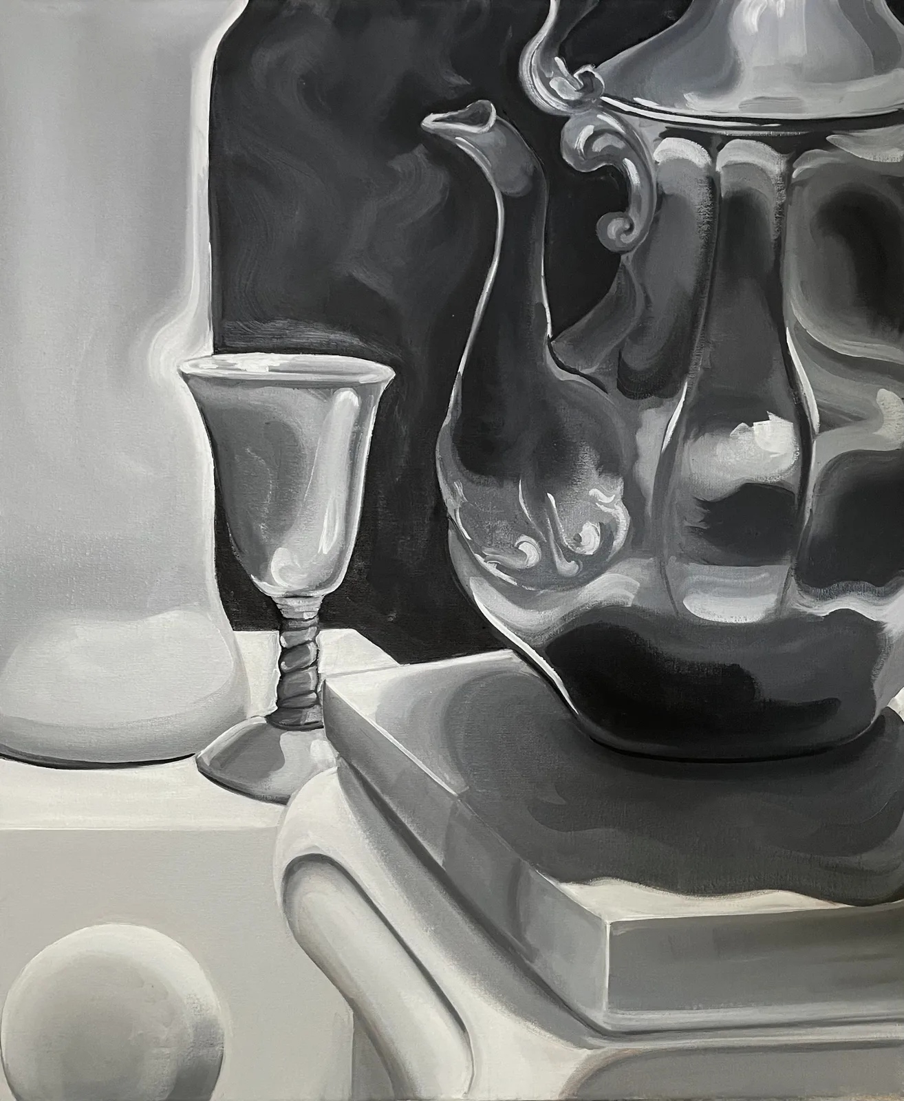 Abstract painting with layered organic forms and muted tones